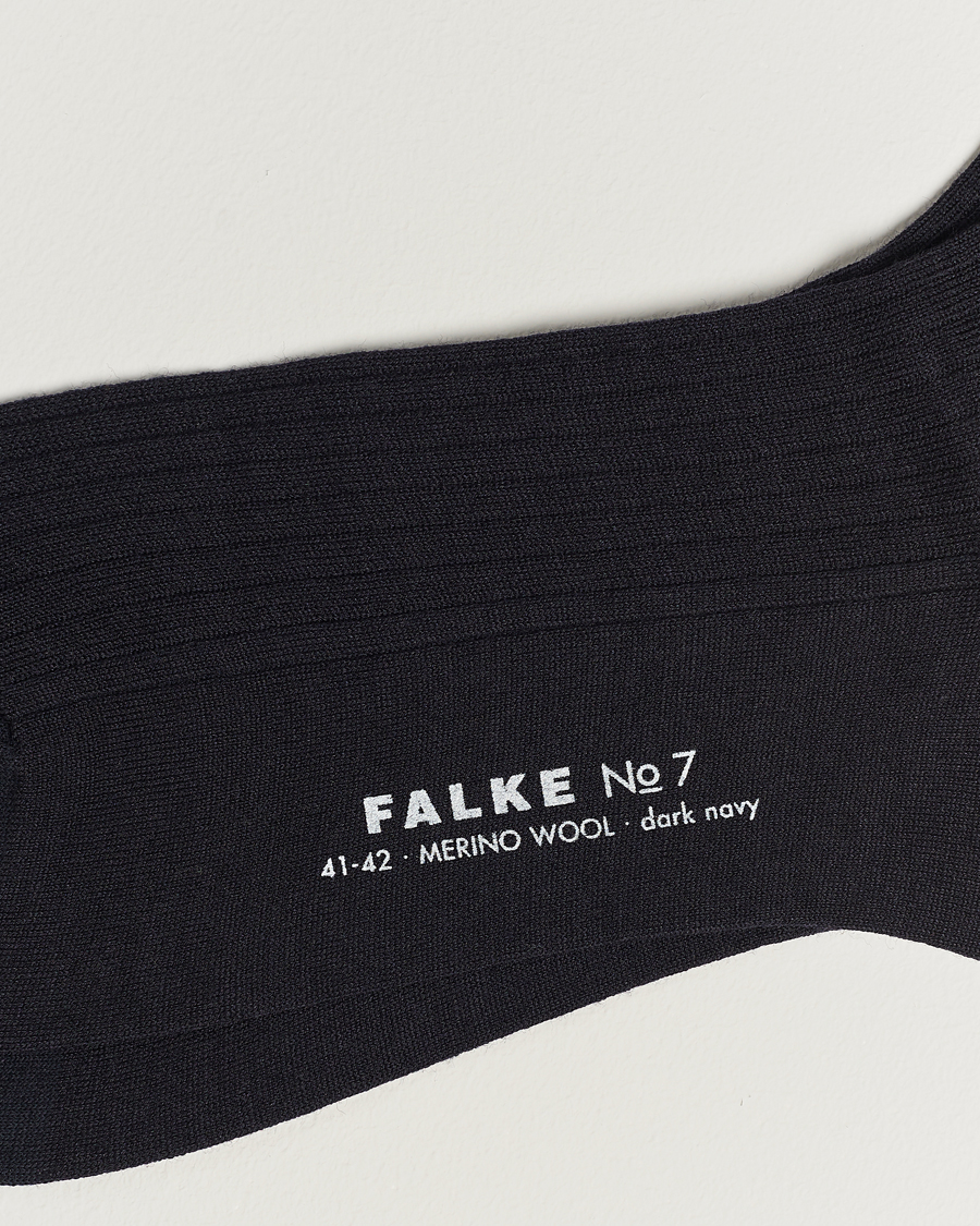 Heren |  | Falke | No. 7 Finest Merino Ribbed Socks Dark Navy
