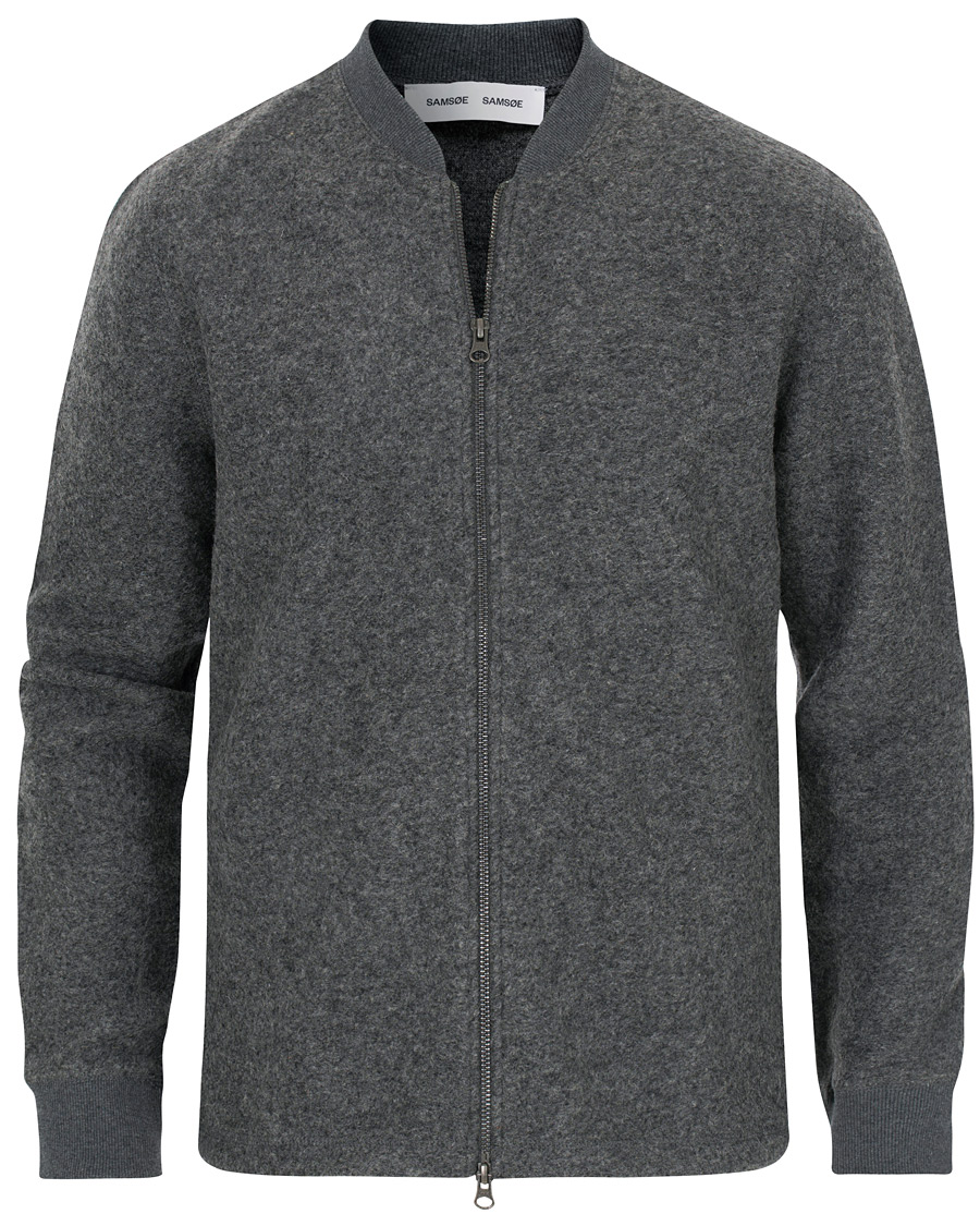 Heren | Truien | Samsøe Samsøe | Samsøe & Samsøe Allaro Full Zip Wool Cardigan Dark Grey Melange
