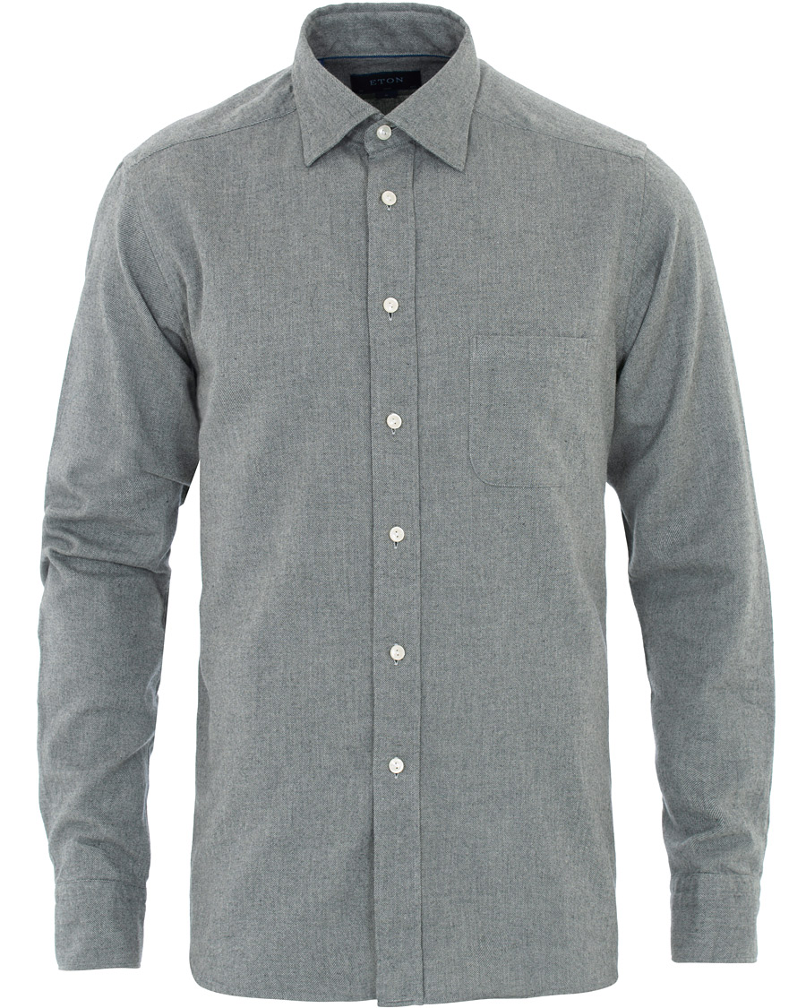 Heren | Overhemden | Eton | Slim Fit Flannel Button Under Shirt Light Grey