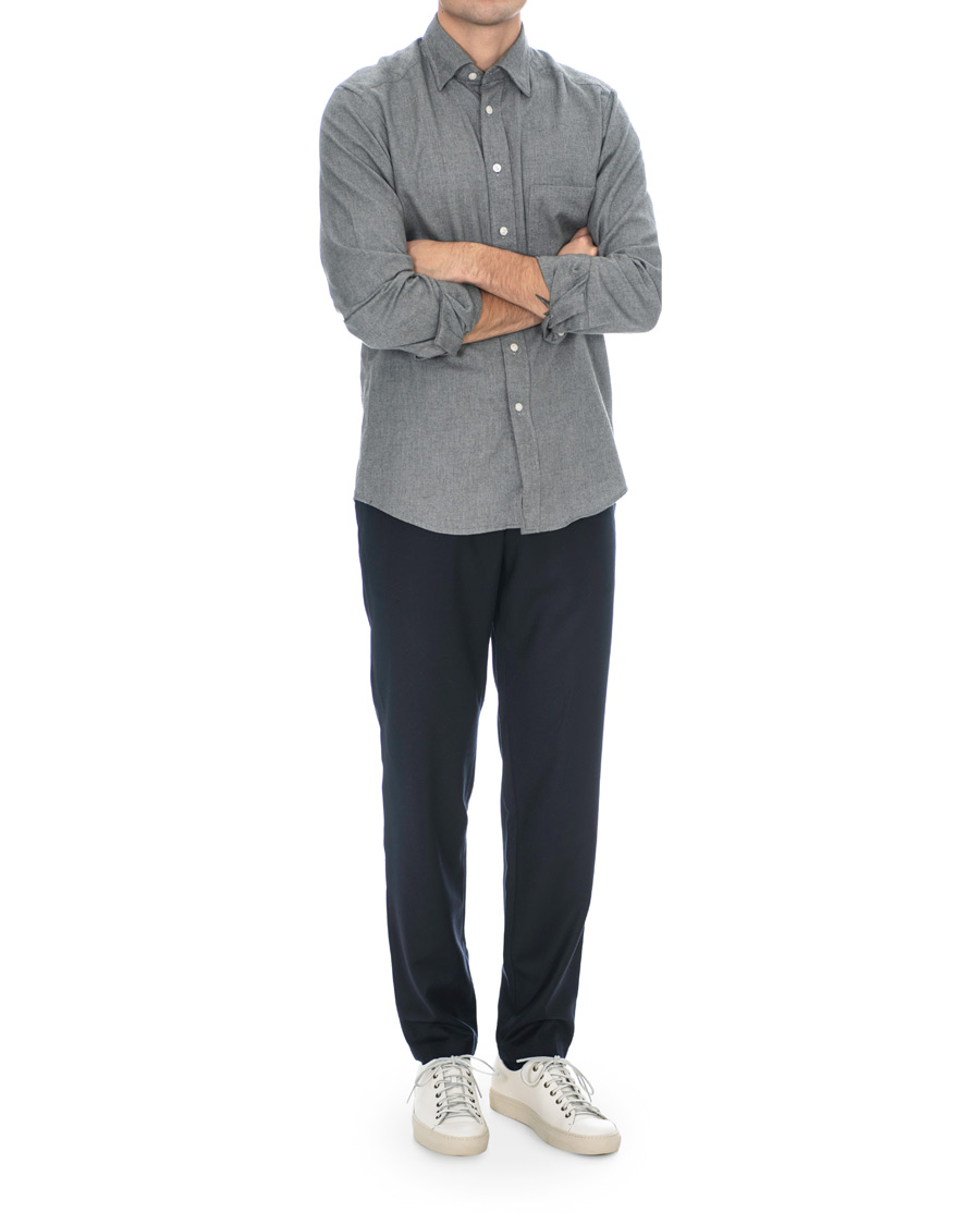 Heren | Overhemden | Eton | Slim Fit Flannel Button Under Shirt Light Grey