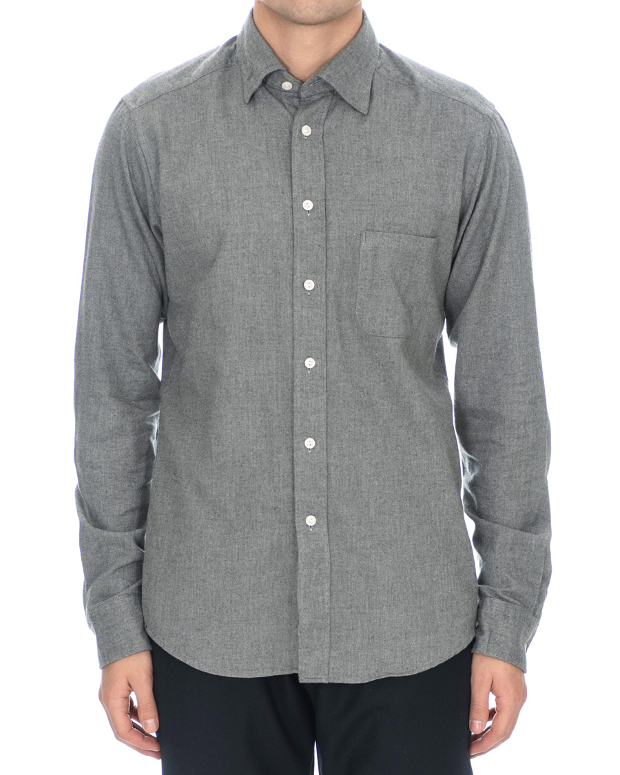 Heren | Overhemden | Eton | Slim Fit Flannel Button Under Shirt Light Grey