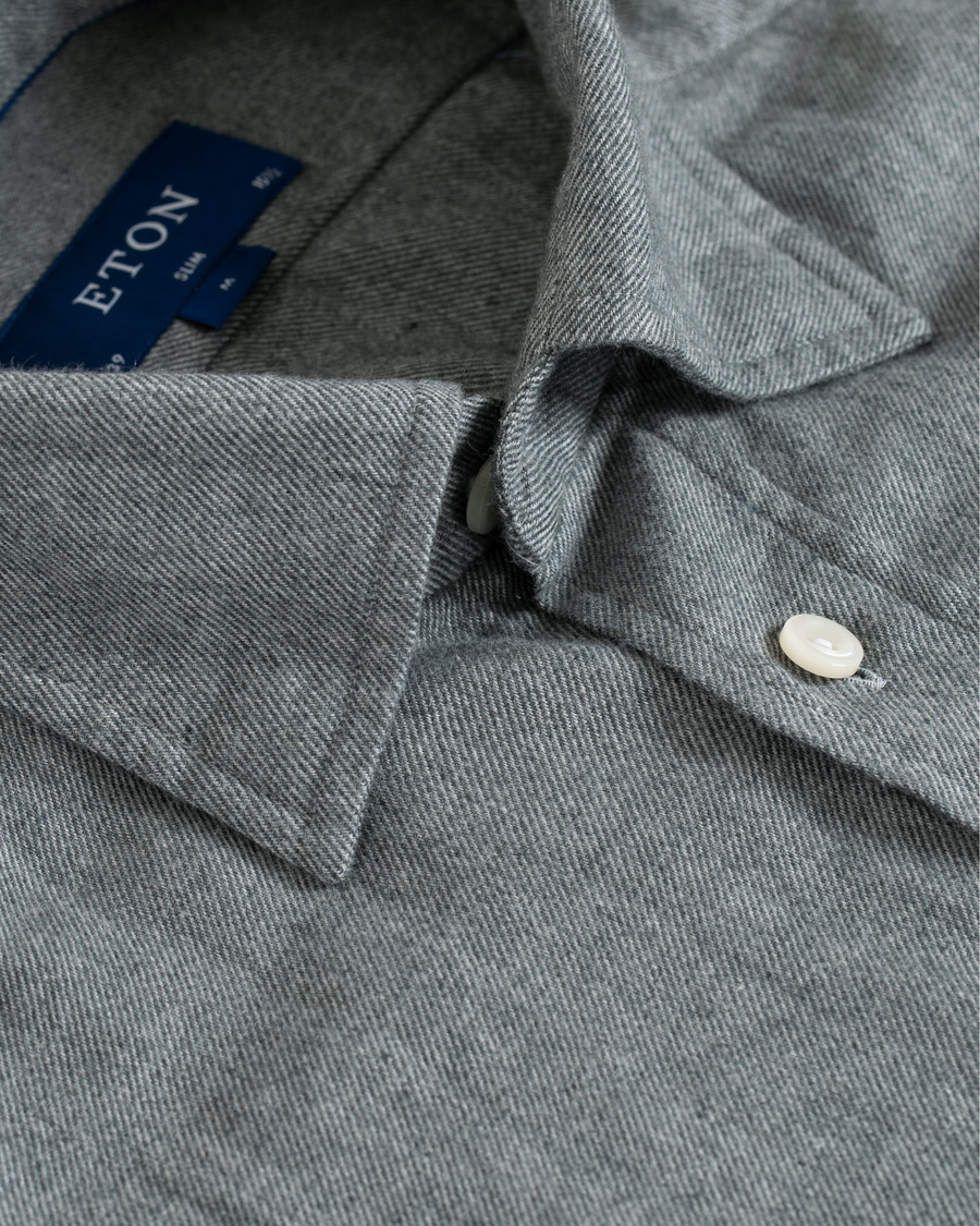 Heren | Overhemden | Eton | Slim Fit Flannel Button Under Shirt Light Grey