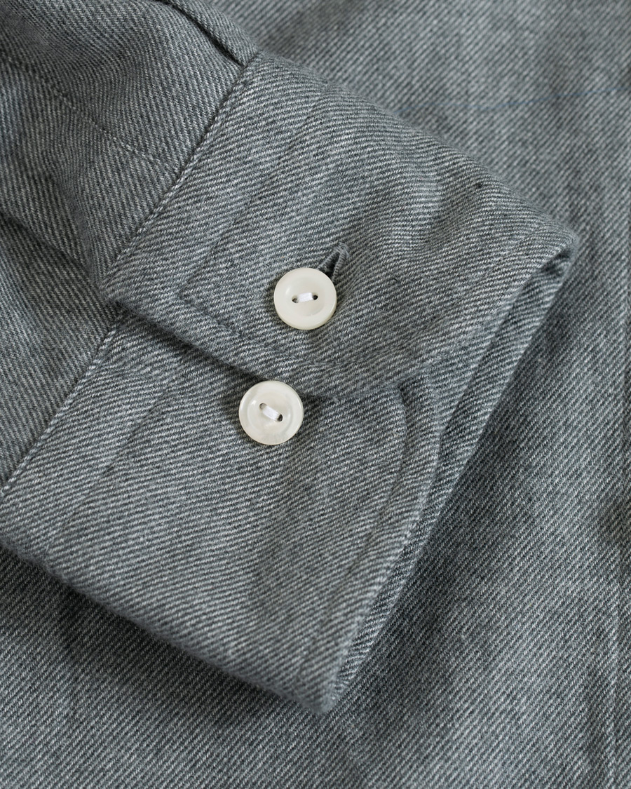 Heren | Overhemden | Eton | Slim Fit Flannel Button Under Shirt Light Grey