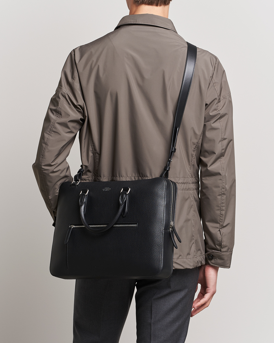 Heren | Aktetassen | Smythson | Ludlow Slim Briefcase With Zip Front Black