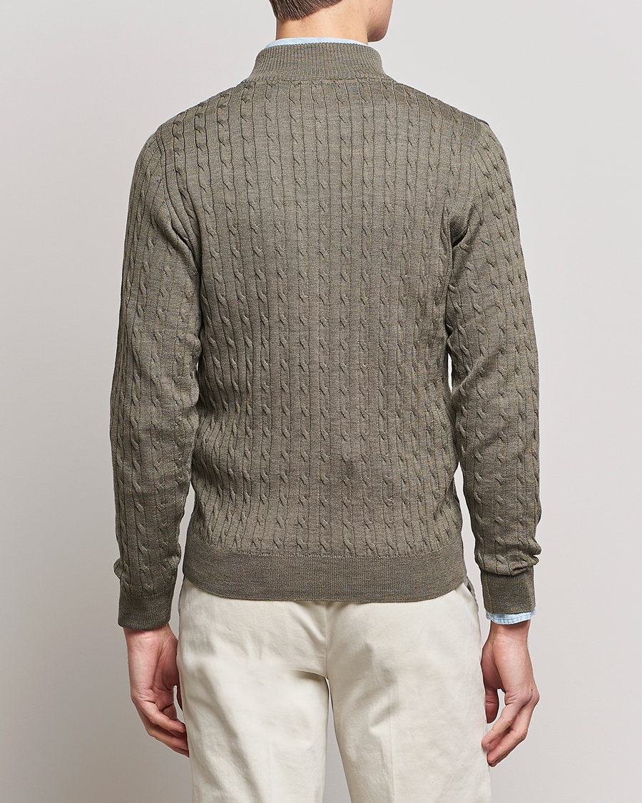 Heren | Truien | Stenströms | Merino Wool Cable Half Zip Olive