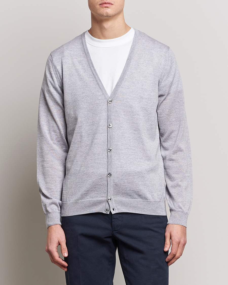 Heren | Sale -30% | Stenströms | Merino Zegna Knitted Cardigan Light Grey