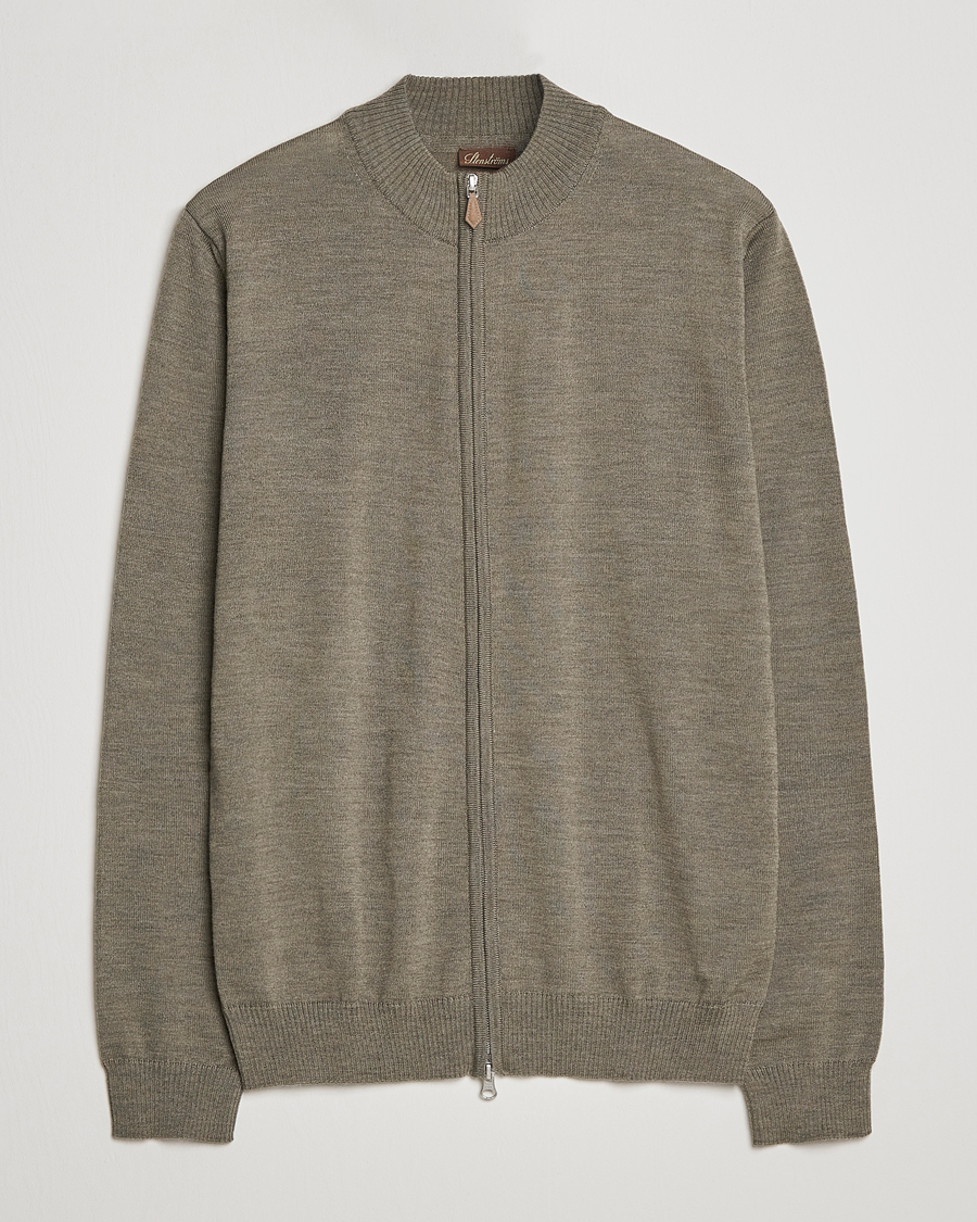 Heren | Truien | Stenströms | Merino Full Zip Olive