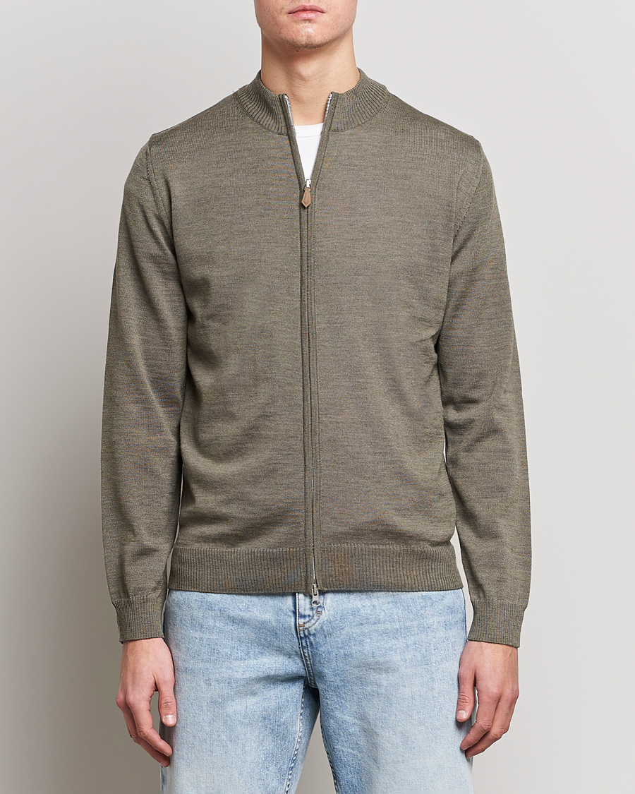 Heren | Truien | Stenströms | Merino Full Zip Olive