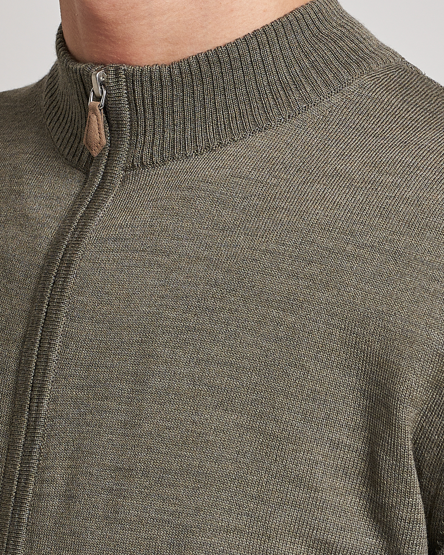 Heren | Truien | Stenströms | Merino Full Zip Olive