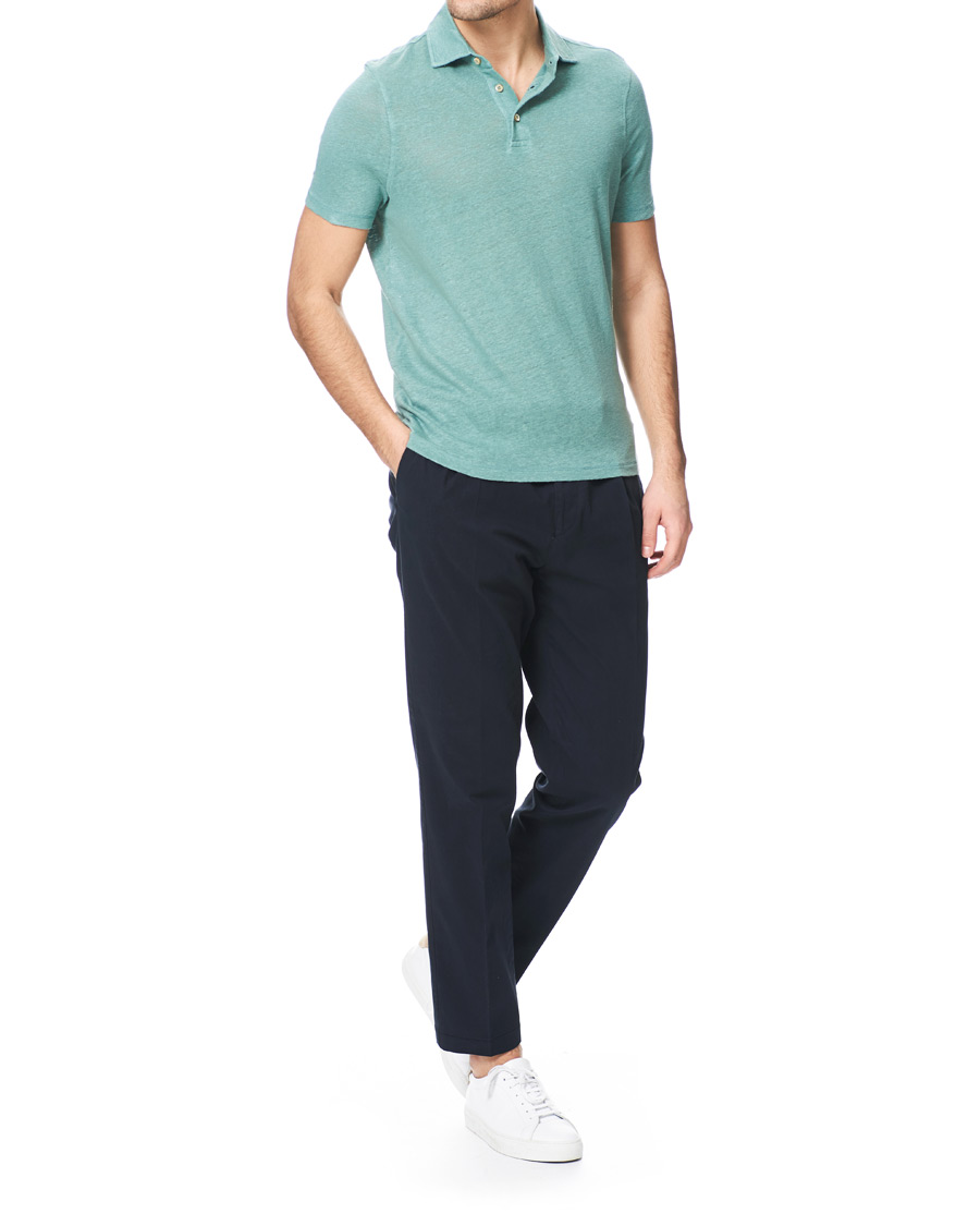 Heren | Polo's | Stenströms | Linen Polo Shirt Mint