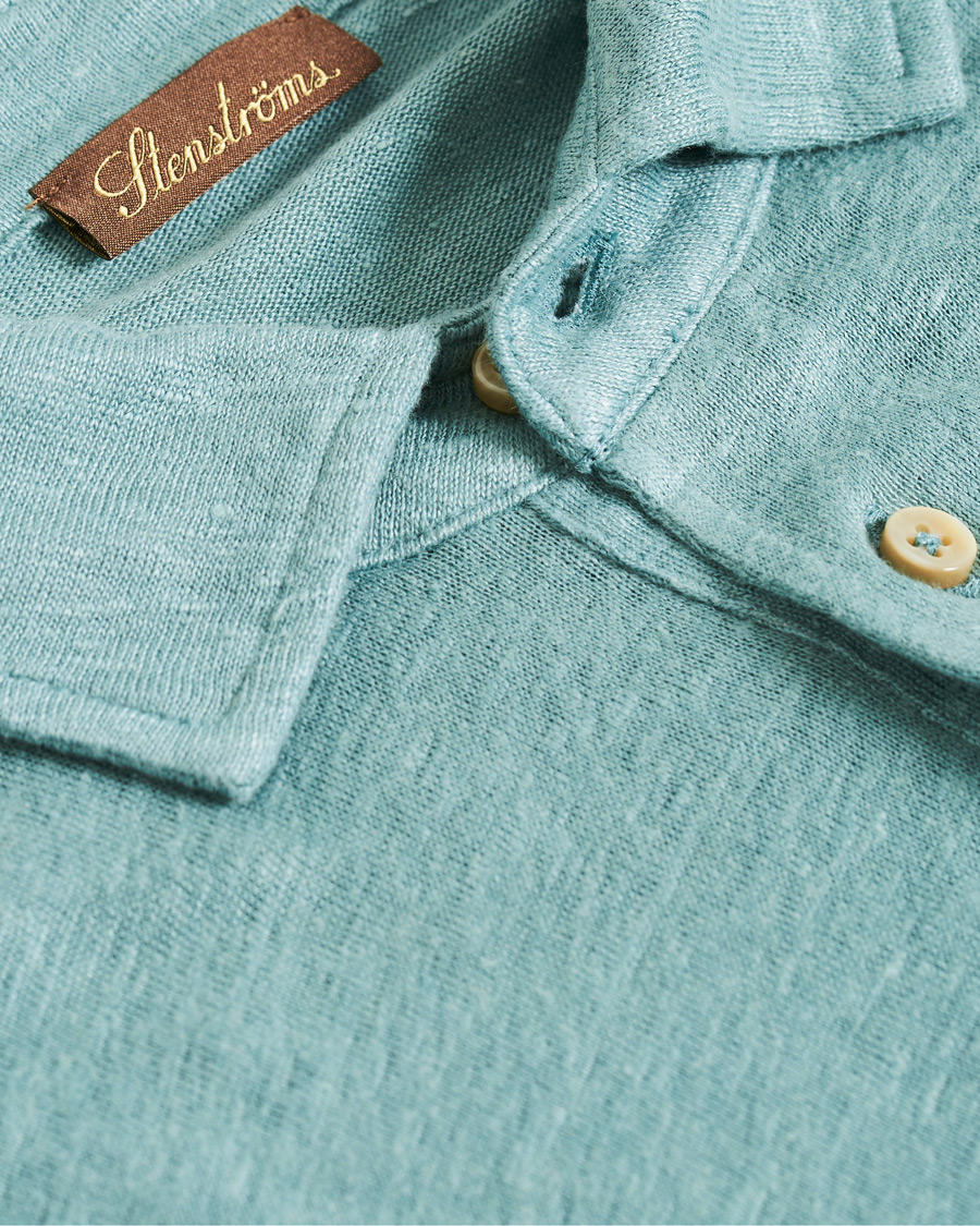 Heren | Polo's | Stenströms | Linen Polo Shirt Mint