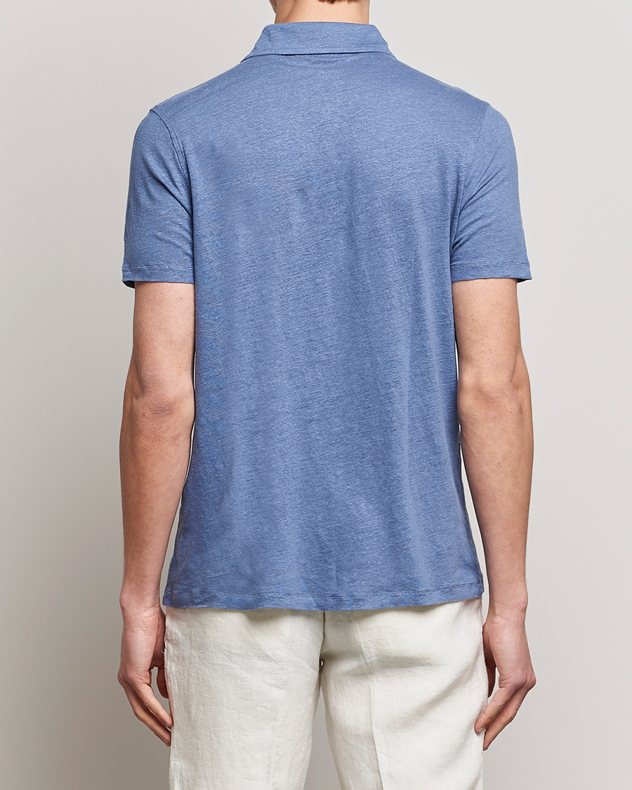 Heren | Polo's | Stenströms | Linen Polo Shirt Mid Blue