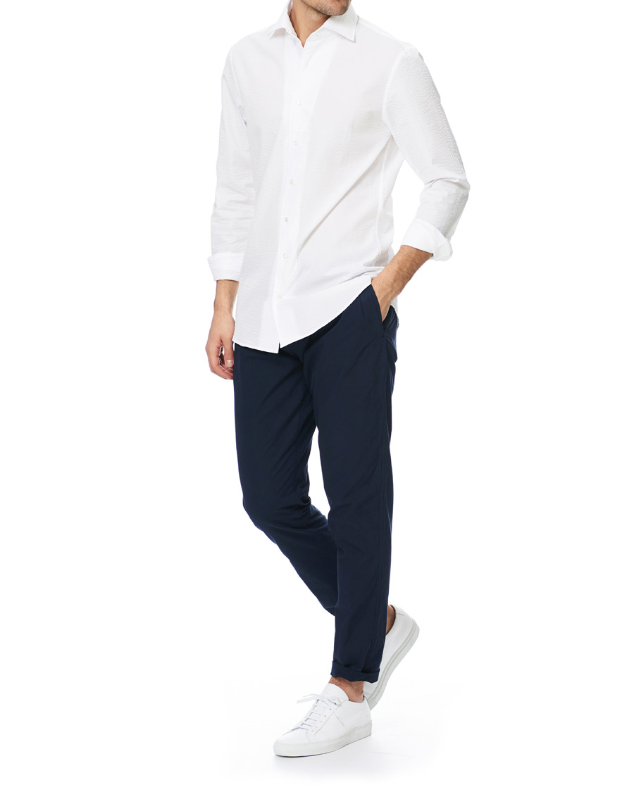 Heren | Overhemden | Stenströms | Slimline Seersucker One Piece Collar Shirt White
