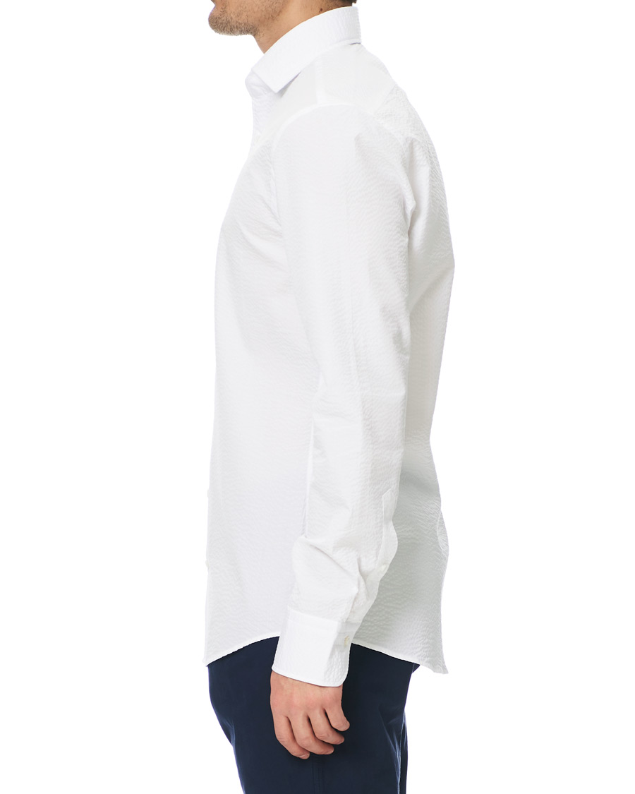 Heren | Overhemden | Stenströms | Slimline Seersucker One Piece Collar Shirt White