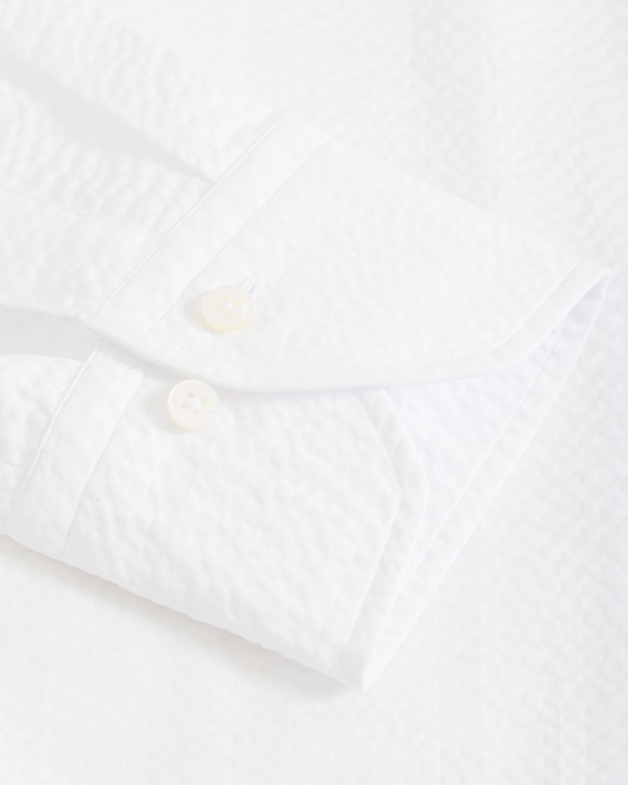 Heren | Overhemden | Stenströms | Slimline Seersucker One Piece Collar Shirt White