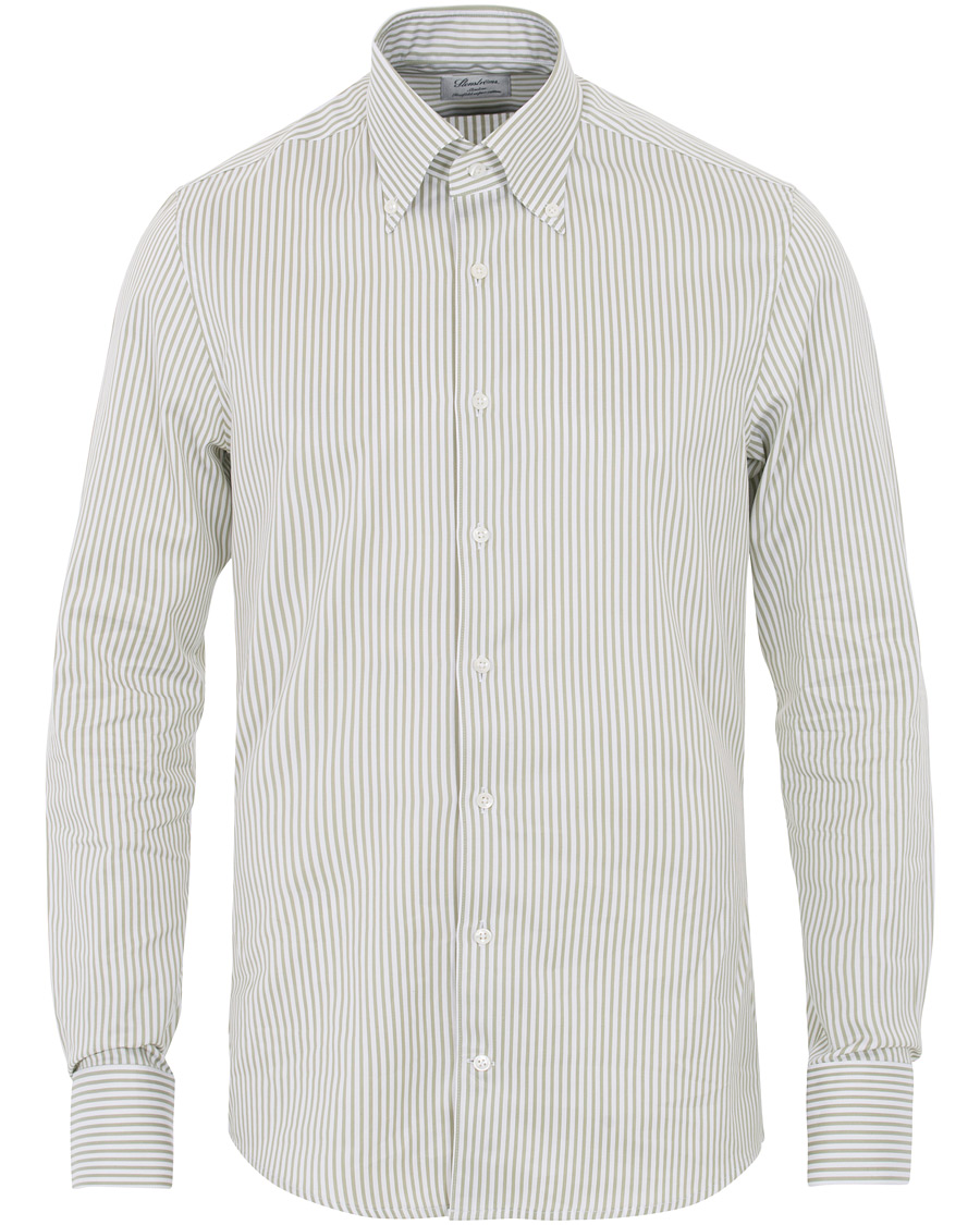 Heren | Overhemden | Stenströms | Slimline Striped Twill Button Down Shirt Green