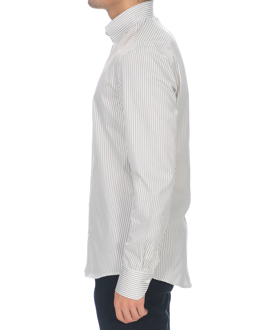 Heren | Overhemden | Stenströms | Slimline Striped Twill Button Down Shirt Green