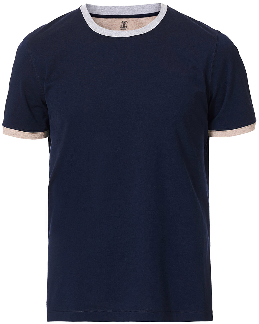Heren | T-shirts | Brunello Cucinelli | Contrast Collar Short Sleeve T-Shirt Navy/Grey
