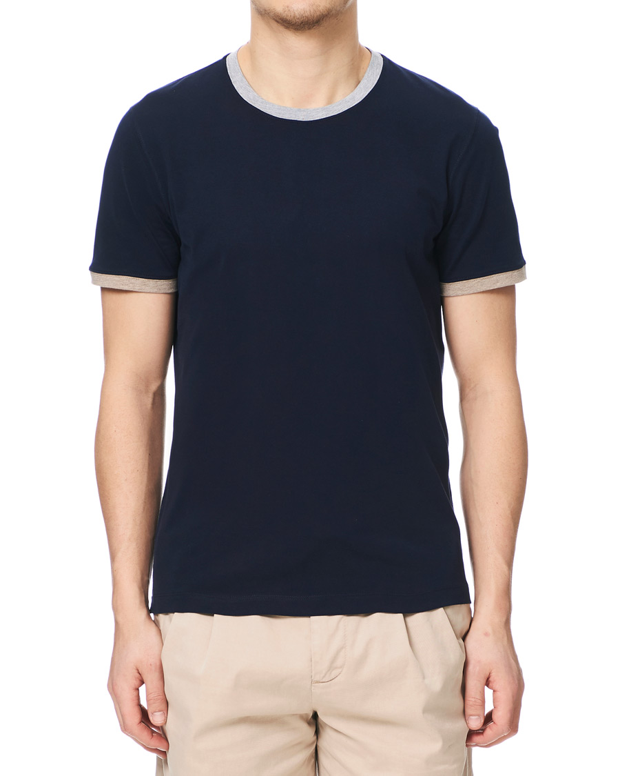 Heren | T-shirts | Brunello Cucinelli | Contrast Collar Short Sleeve T-Shirt Navy/Grey