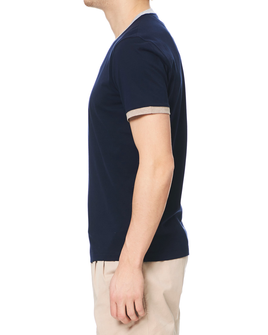 Heren | T-shirts | Brunello Cucinelli | Contrast Collar Short Sleeve T-Shirt Navy/Grey