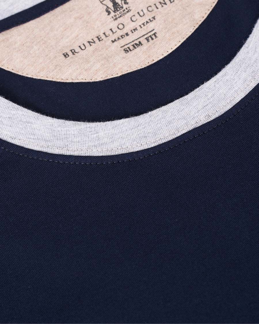 Heren | T-shirts | Brunello Cucinelli | Contrast Collar Short Sleeve T-Shirt Navy/Grey