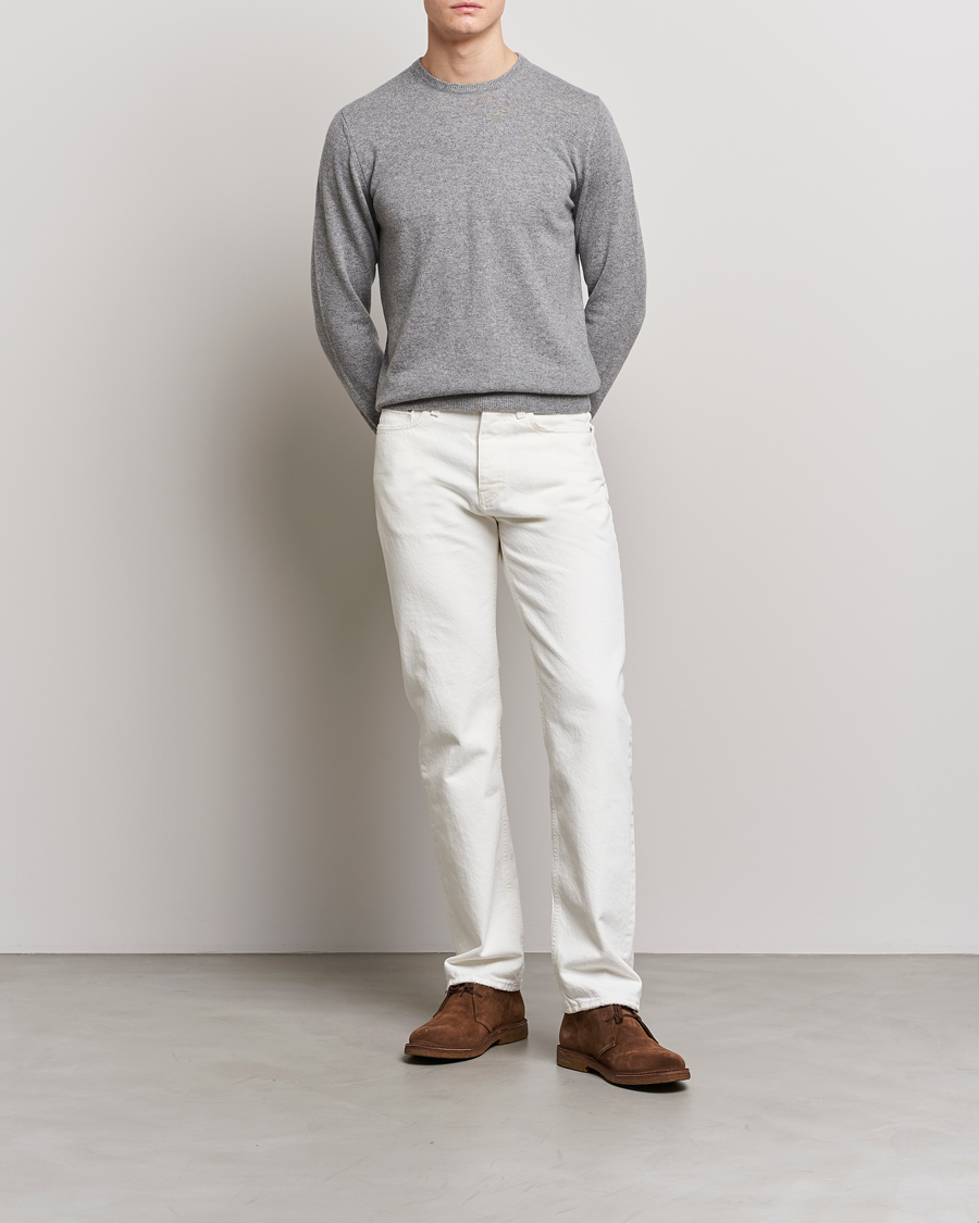 Heren | Truien | Piacenza Cashmere | Cashmere Crew Neck Sweater Light Grey