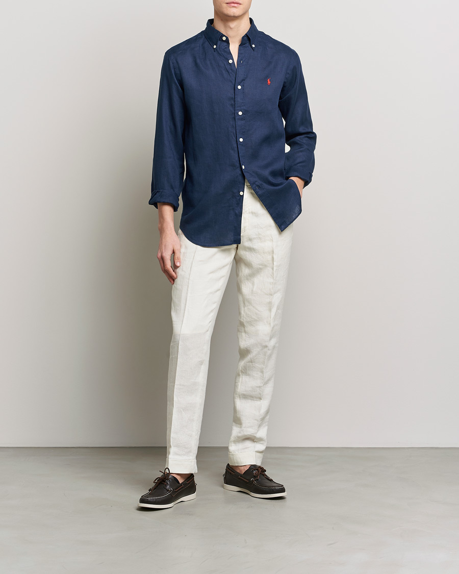 Heren | Overhemden | Polo Ralph Lauren | Custom Fit Linen Button Down Newport Navy
