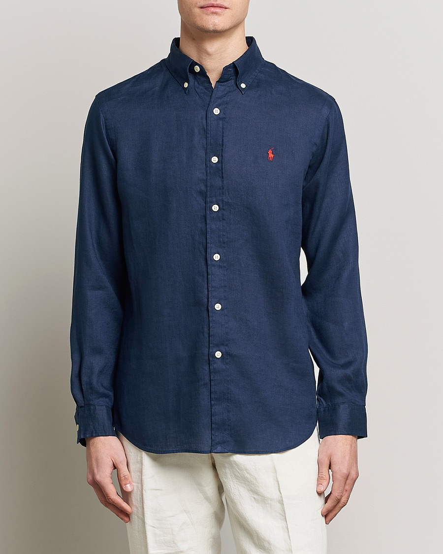 Heren | Only Polo | Polo Ralph Lauren | Custom Fit Linen Button Down Newport Navy