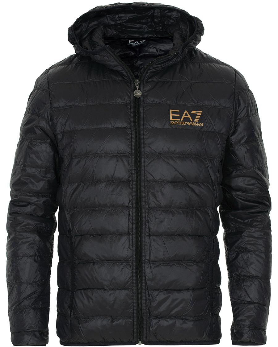 Heren | Jassen | EA7 | Train Core Light Down Hoodie Jacket Black/Gold