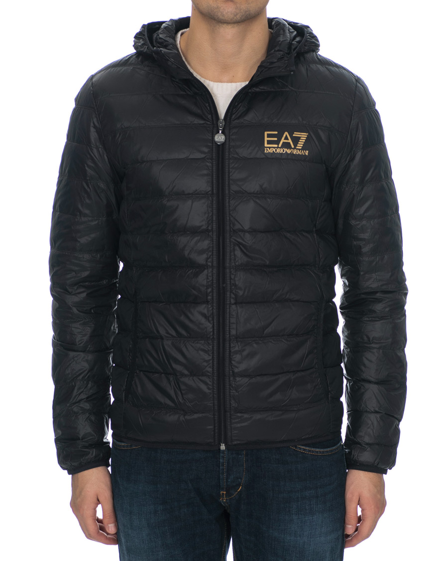 Heren | Jassen | EA7 | Train Core Light Down Hoodie Jacket Black/Gold
