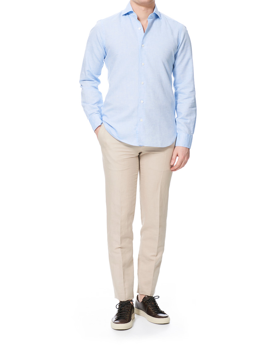 Heren | Overhemden | Barba Napoli | Dandylife Slim Fit Cotton/Linen Shirt Blue