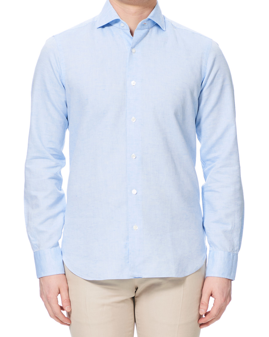 Heren | Overhemden | Barba Napoli | Dandylife Slim Fit Cotton/Linen Shirt Blue
