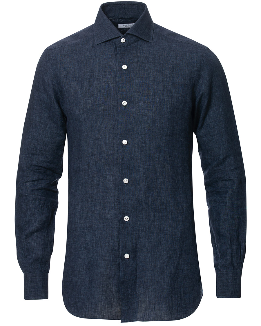Heren | Overhemden | Barba Napoli | Culto Slim Fit Linen Shirt Navy