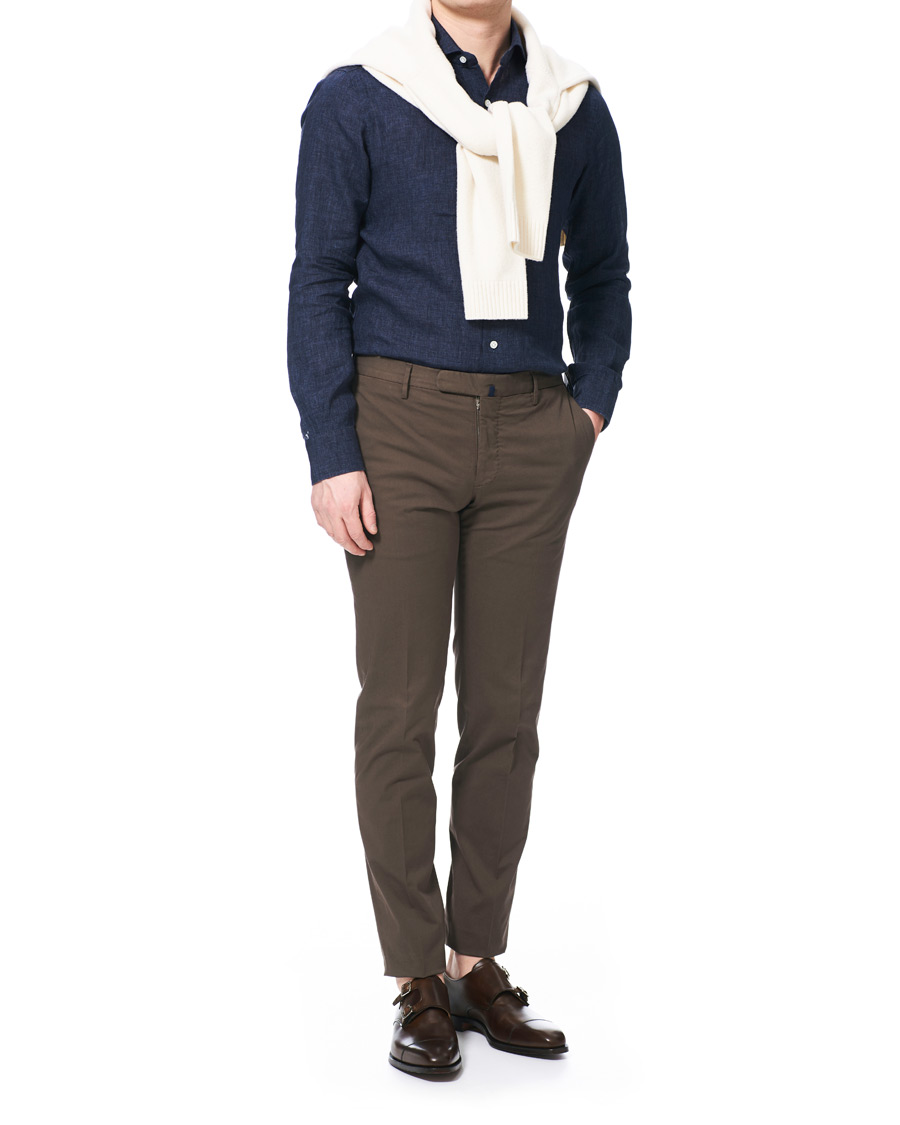 Heren | Overhemden | Barba Napoli | Culto Slim Fit Linen Shirt Navy