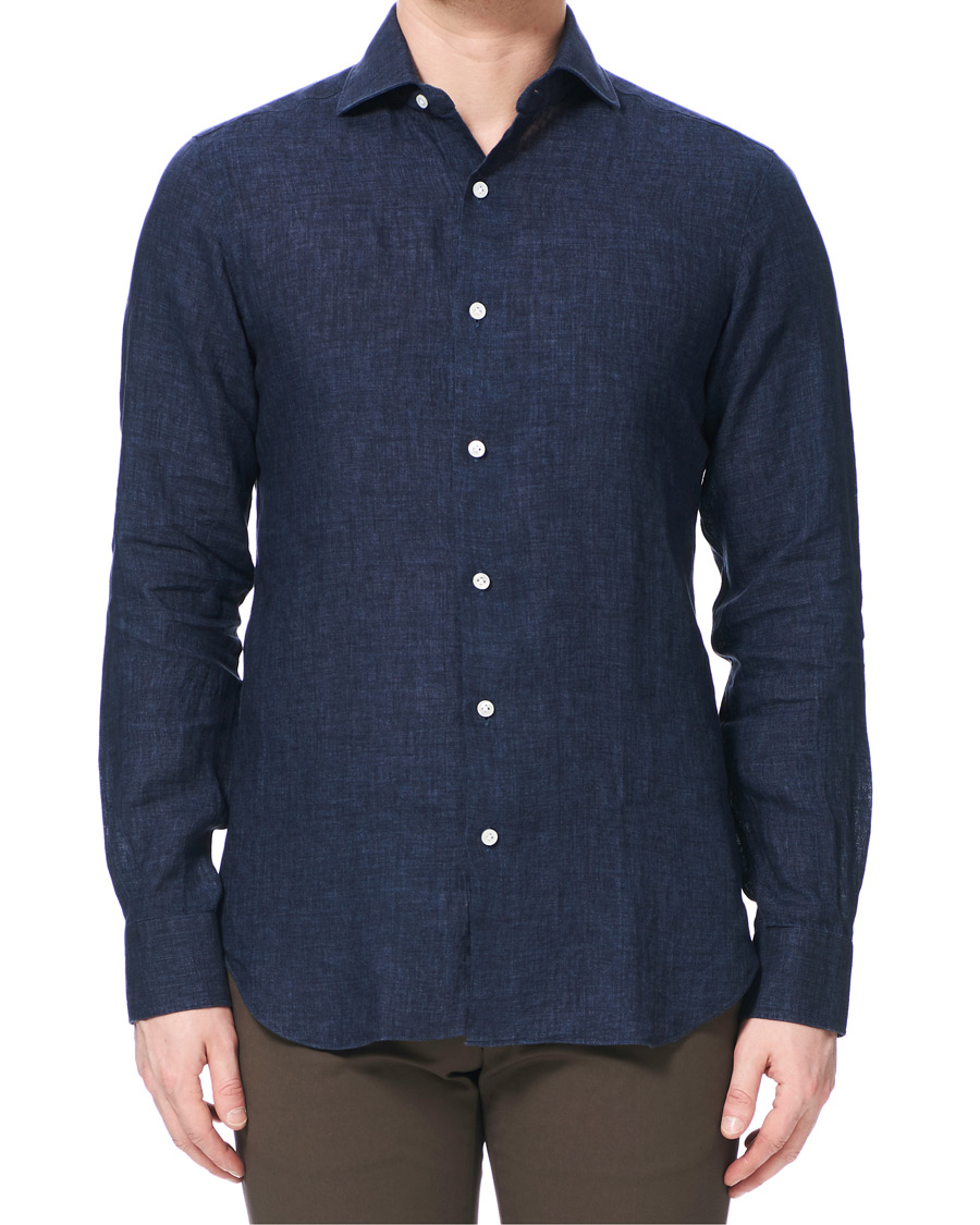 Heren | Overhemden | Barba Napoli | Culto Slim Fit Linen Shirt Navy