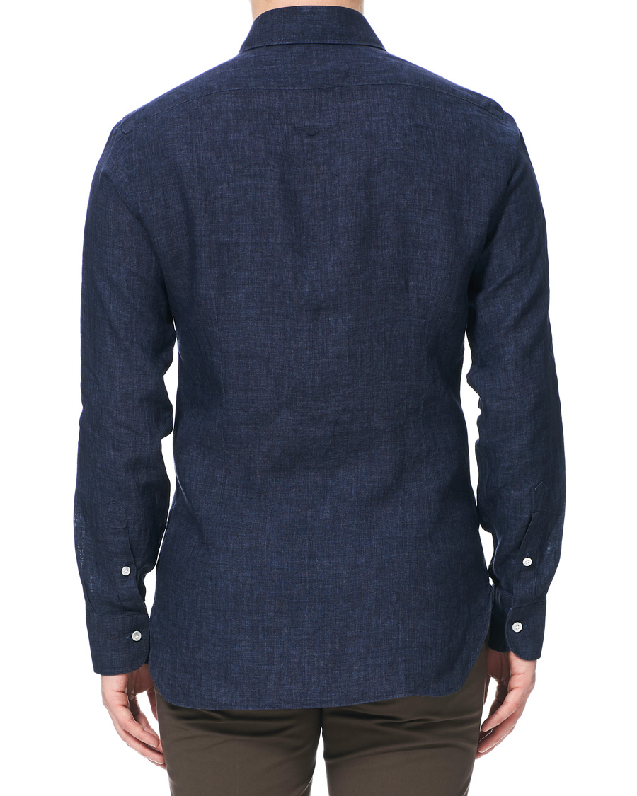 Heren | Overhemden | Barba Napoli | Culto Slim Fit Linen Shirt Navy