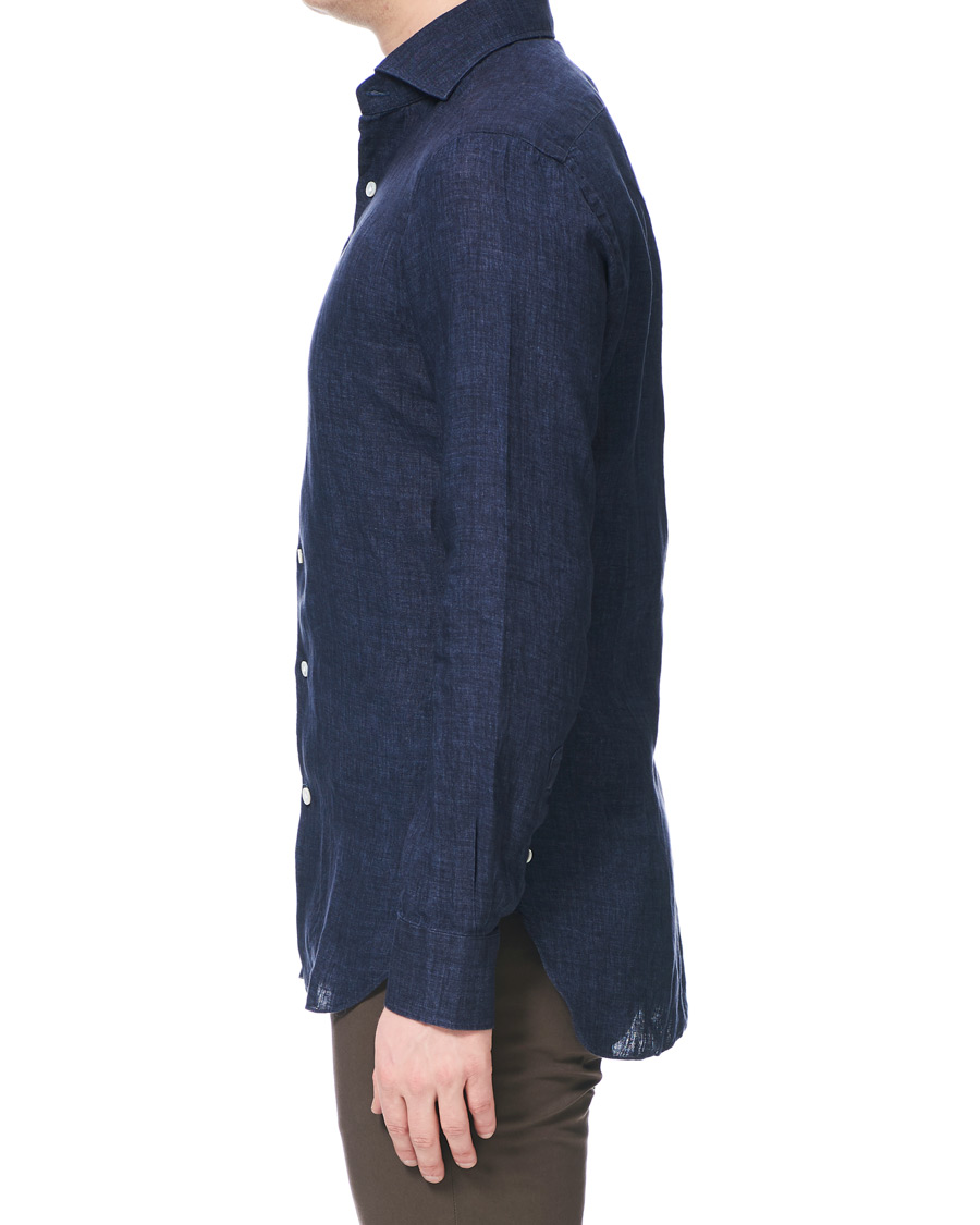Heren | Overhemden | Barba Napoli | Culto Slim Fit Linen Shirt Navy