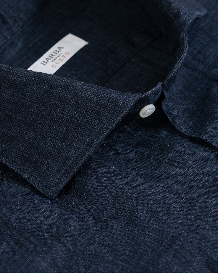 Heren | Overhemden | Barba Napoli | Culto Slim Fit Linen Shirt Navy