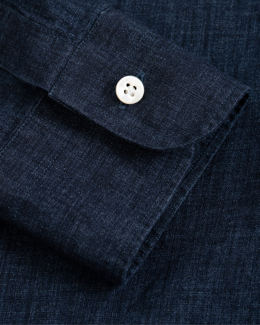 Heren | Overhemden | Barba Napoli | Culto Slim Fit Linen Shirt Navy