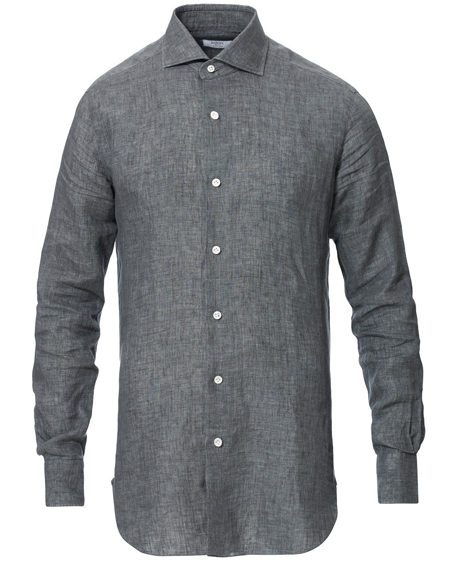 Heren | Overhemden | Barba Napoli | Culto Slim Fit Linen Shirt Dark Grey