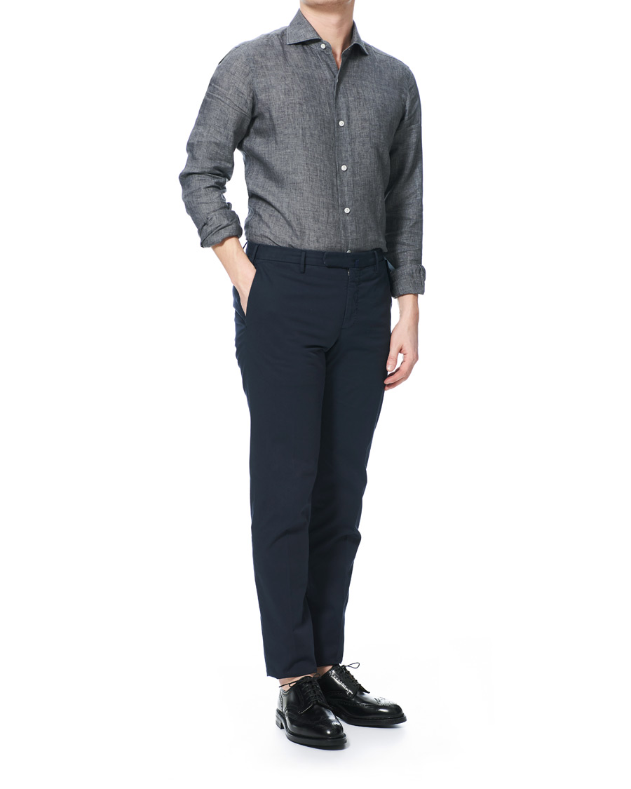 Heren | Overhemden | Barba Napoli | Culto Slim Fit Linen Shirt Dark Grey