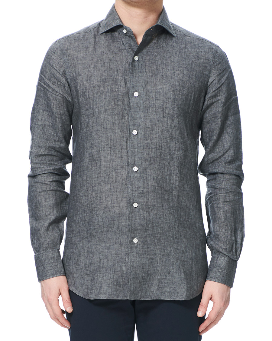 Heren | Overhemden | Barba Napoli | Culto Slim Fit Linen Shirt Dark Grey
