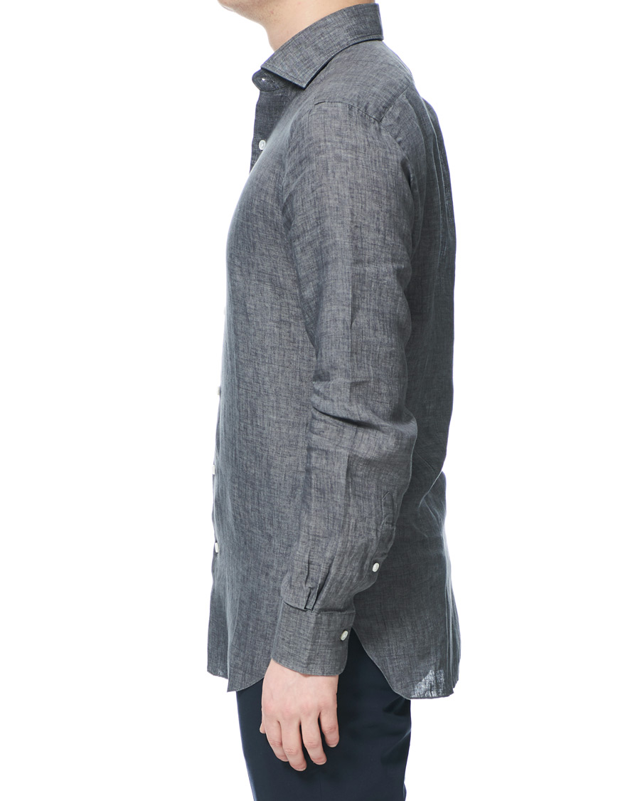 Heren | Overhemden | Barba Napoli | Culto Slim Fit Linen Shirt Dark Grey