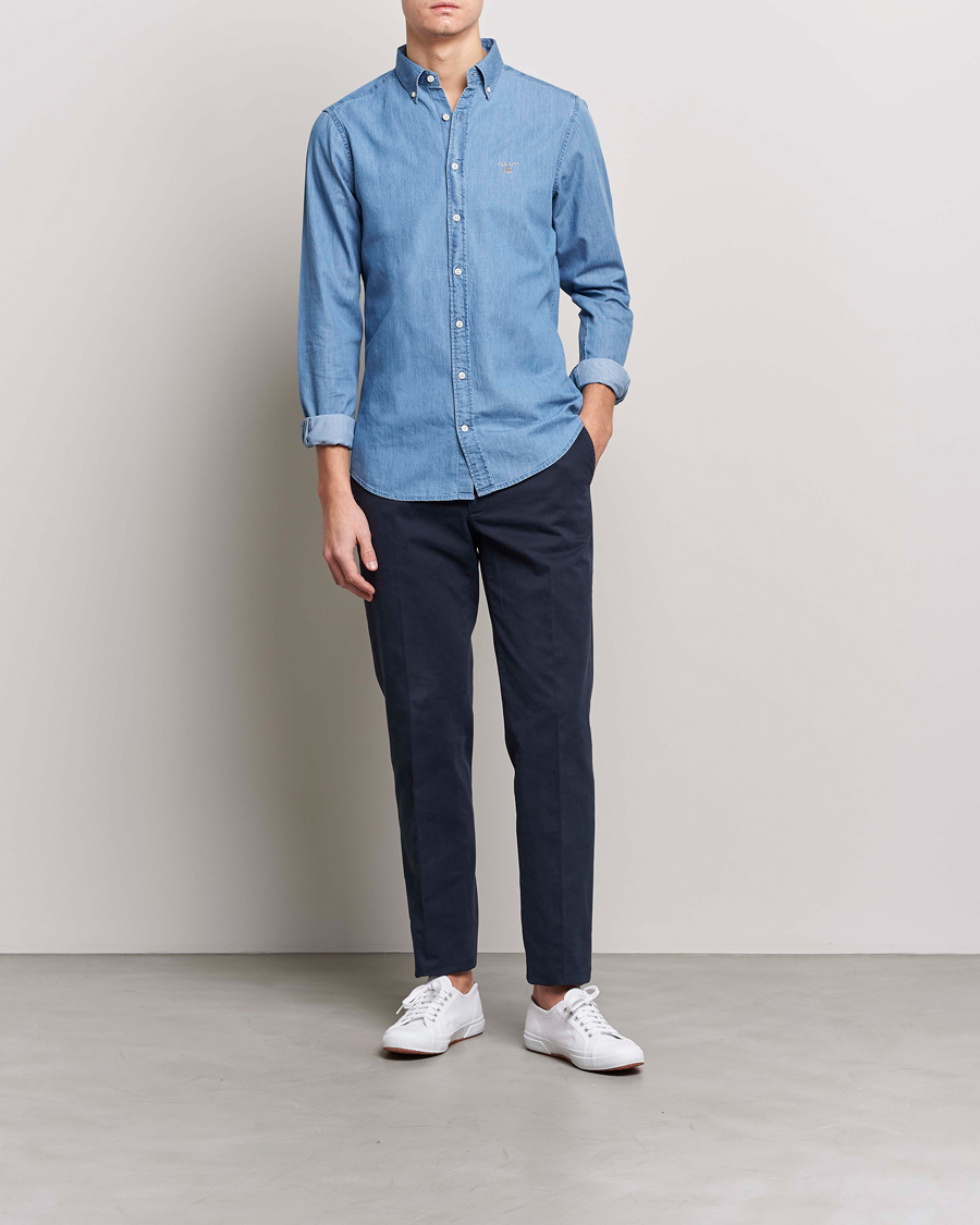 Heren | Overhemden | GANT | Slim Fit Indigo Shirt Semi Light Blue