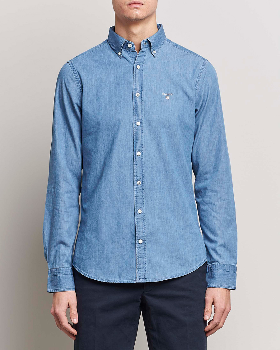 Heren | Overhemden | Gant | Slim Fit Indigo Shirt Semi Light Blue