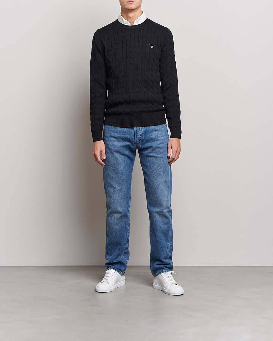 Heren | Truien | GANT | Cotton Cable Crew Neck Pullover Black