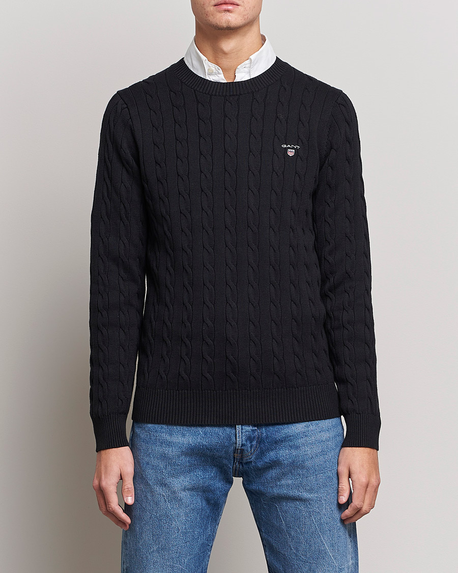Heren | Truien | GANT | Cotton Cable Crew Neck Pullover Black