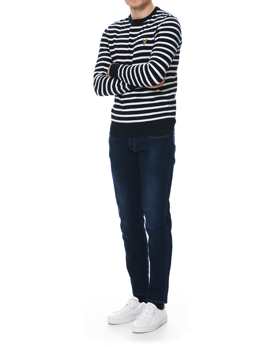 Heren | Truien | Lyle & Scott | Breton Stripe Crew Neck Pullover Dark Navy/White