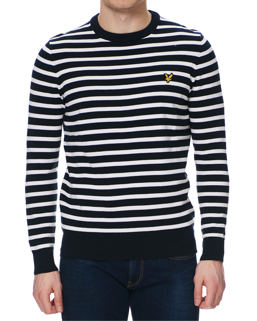Heren | Truien | Lyle & Scott | Breton Stripe Crew Neck Pullover Dark Navy/White
