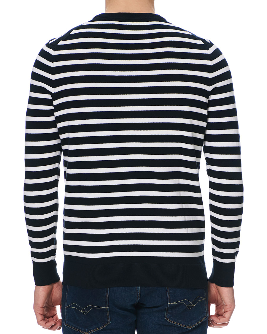 Heren | Truien | Lyle & Scott | Breton Stripe Crew Neck Pullover Dark Navy/White